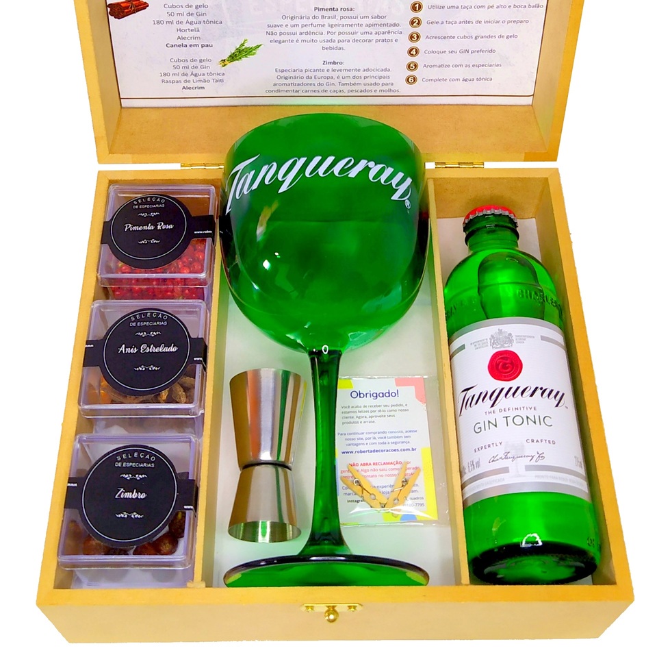 Kit Gin Tonica Tanqueray 275ml (M2CAc) + Taça Acrílica + Especiarias +  Dosador em Promoção na Americanas
