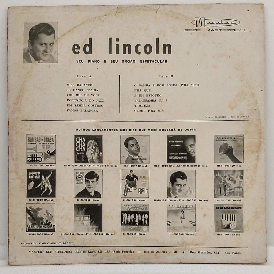 LP Ed Lincoln - Seu piano e seu órgão espetacular - Vinyl Virtual 