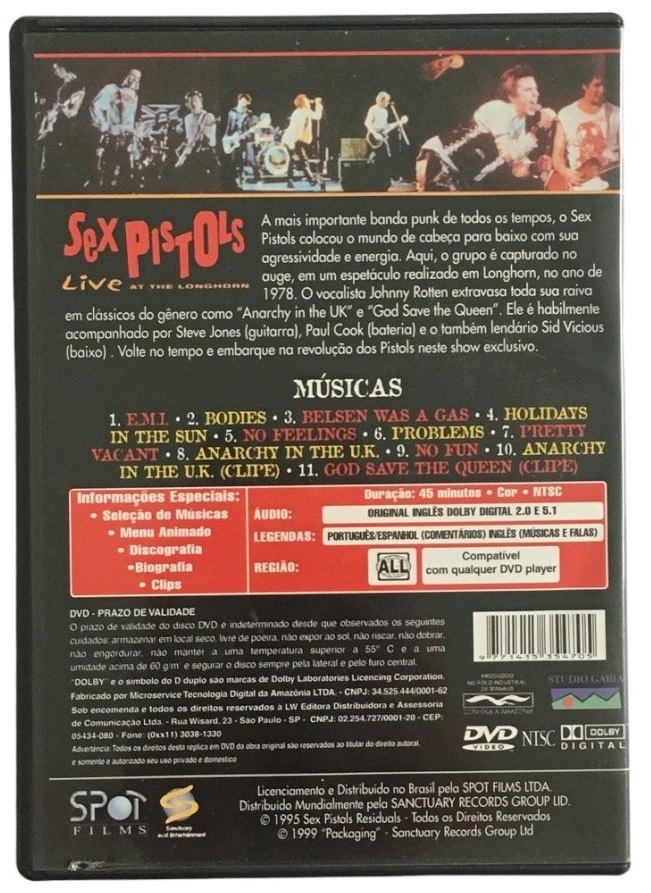 Dvd Sex Pistols Live At The Longhorn Banca Do Rock