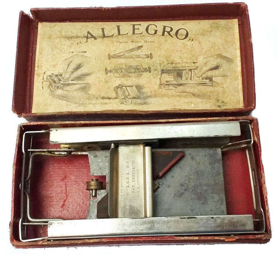 Vintage 1930s Swiss Allegro Safety Razor Blade Sharpener with Box