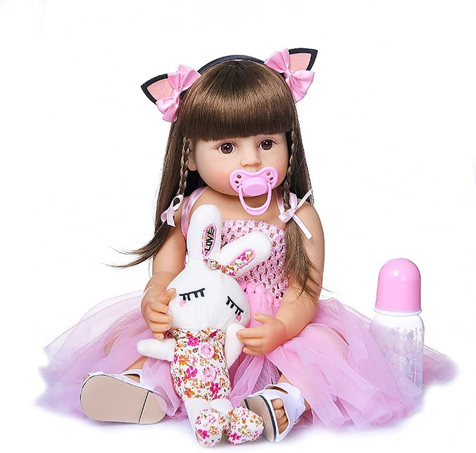 Boneca Bebê Reborn Silicone Menina 55cm (Princesa Boneca Rosa) com